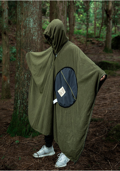 Green Cozy 4-in-1 Wearable Fleece Poncho Sleeping Bag - Multifunctional Camping Blanket with Detachable Hood - Image 9