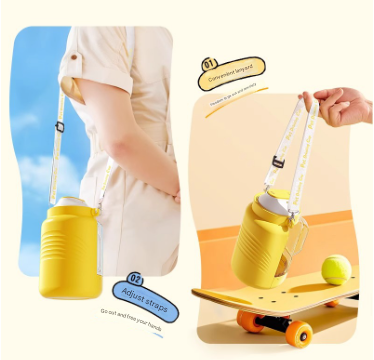White Large Capacity 2-in-1 Pet Travel Water & Food Bottle Dispenser - Portable Outdoor Dog Feeder with Shoulder Strap - Image 7