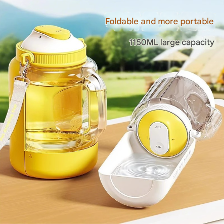 Yellow Large Capacity 2-in-1 Pet Travel Water & Food Bottle Dispenser - Portable Outdoor Dog Feeder with Shoulder Strap - Image 2