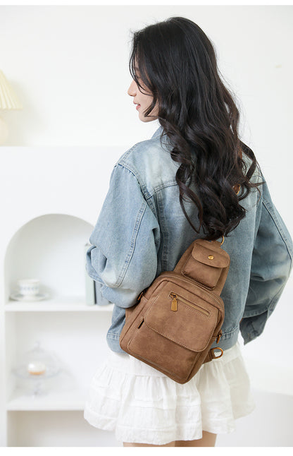 Green Stylish PU Leather Sling Crossbody Bag for Women - Multi-Pocket Chest Pack with Adjustable Wide Strap - Image 5