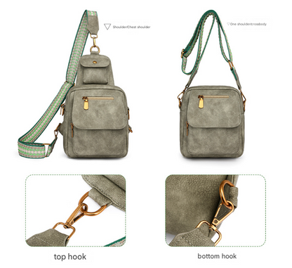 Coffee Stylish PU Leather Sling Crossbody Bag for Women - Multi-Pocket Chest Pack with Adjustable Wide Strap - Image 4