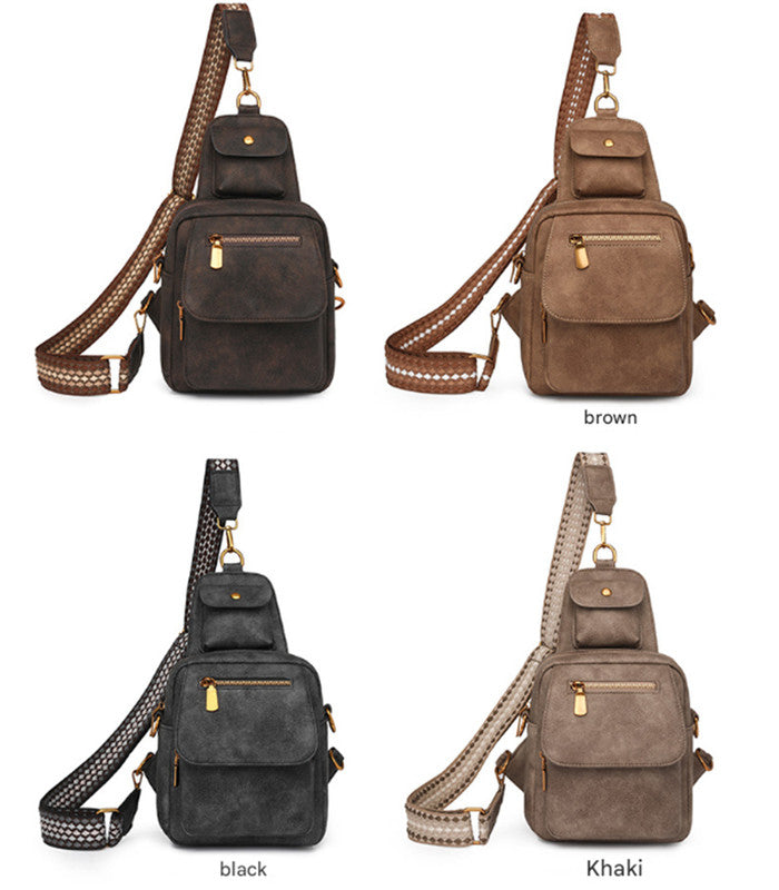 Brown Stylish PU Leather Sling Crossbody Bag for Women - Multi-Pocket Chest Pack with Adjustable Wide Strap - Image 2