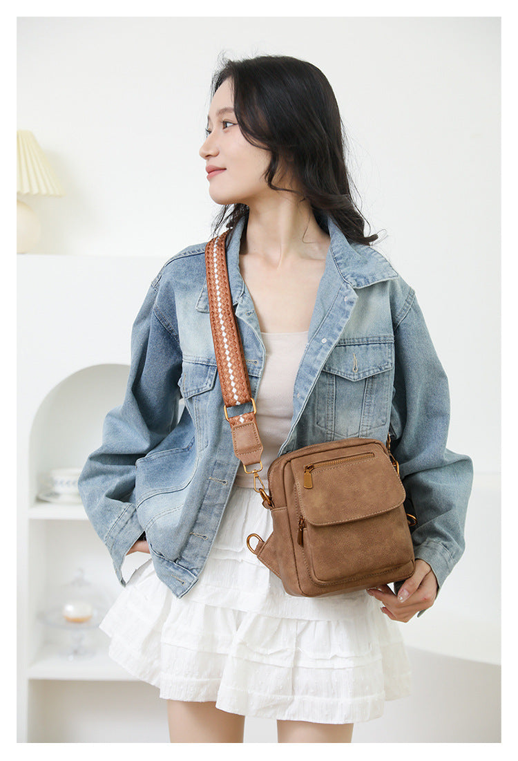 Brown Stylish PU Leather Sling Crossbody Bag for Women - Multi-Pocket Chest Pack with Adjustable Wide Strap - Image 6