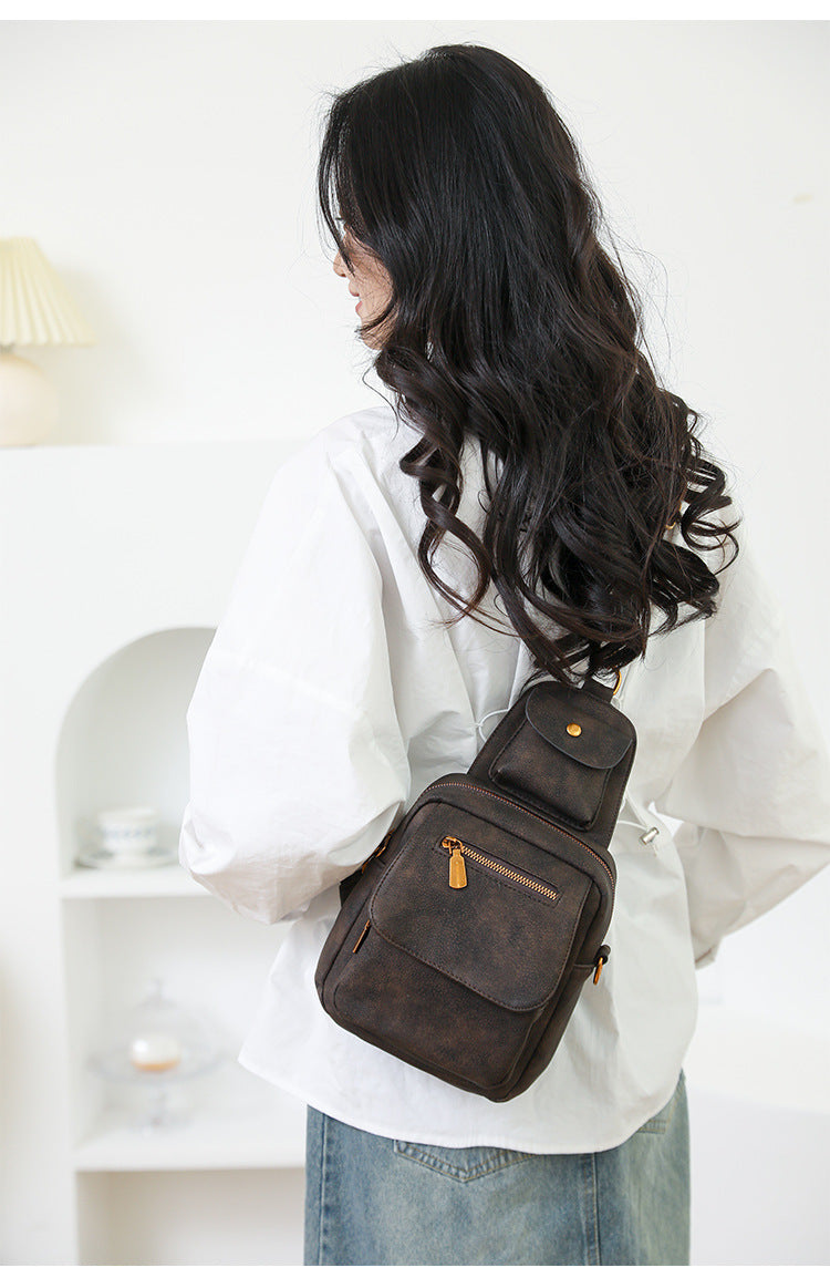Brown Stylish PU Leather Sling Crossbody Bag for Women - Multi-Pocket Chest Pack with Adjustable Wide Strap - Image 7