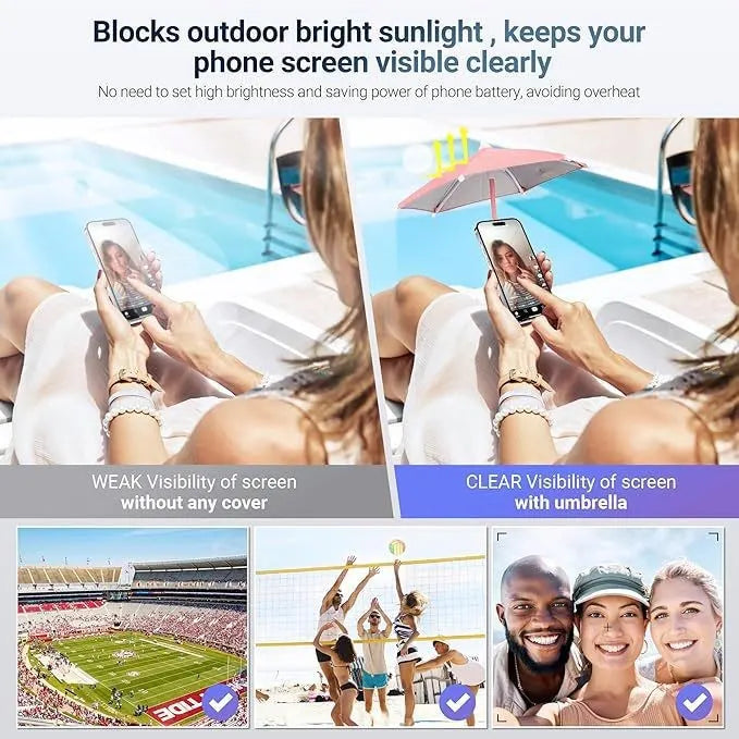 Blue Magnetic Phone Umbrella Sun Shade - Clear Outdoor Screen Visor, Anti-Glare Mini Parasol for iPhone - Image 6