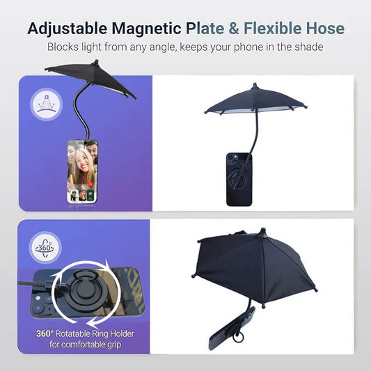 Blue Magnetic Phone Umbrella Sun Shade - Clear Outdoor Screen Visor, Anti-Glare Mini Parasol for iPhone - Image 7