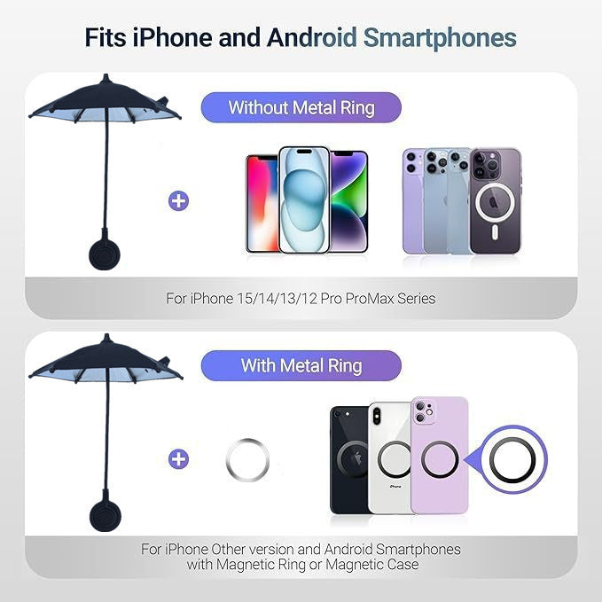 Black Magnetic Phone Umbrella Sun Shade - Clear Outdoor Screen Visor, Anti-Glare Mini Parasol for iPhone - Image 4