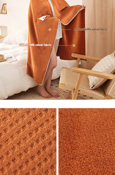 200*230CM Orange Ultra-Soft Dual-Sided Waffle & Plush Fleece Blanket - Large Cozy Throw for Bed & Sofa - Image 6