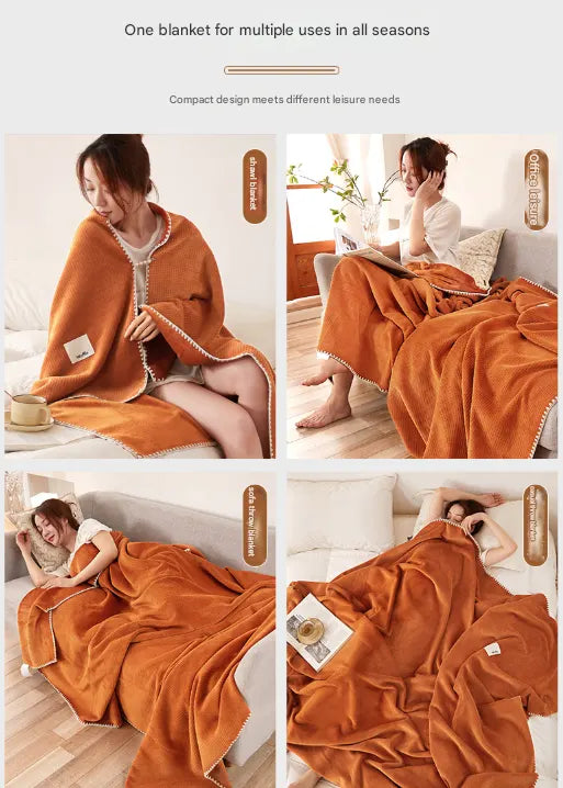 200*230CM Orange Ultra-Soft Dual-Sided Waffle & Plush Fleece Blanket - Large Cozy Throw for Bed & Sofa - Image 7