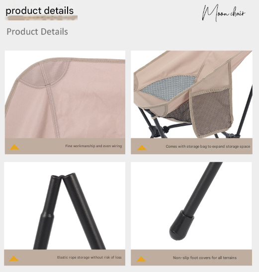 Khaki Lightweight Portable Camping Chair - Adjustable Height Folding Moon Chair with Breathable Mesh & Carry Bag for Outdoor, Beach, Fishing - Image 4