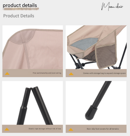 Black Lightweight Portable Camping Chair - Adjustable Height Folding Moon Chair with Breathable Mesh & Carry Bag for Outdoor, Beach, Fishing - Image 4