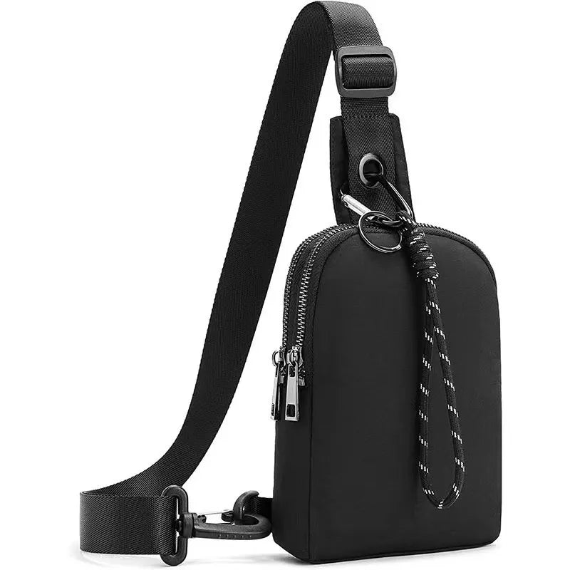 Black Compact Waterproof Sling Bag - Unisex Mini Crossbody Chest Pack with Adjustable Reversible Strap