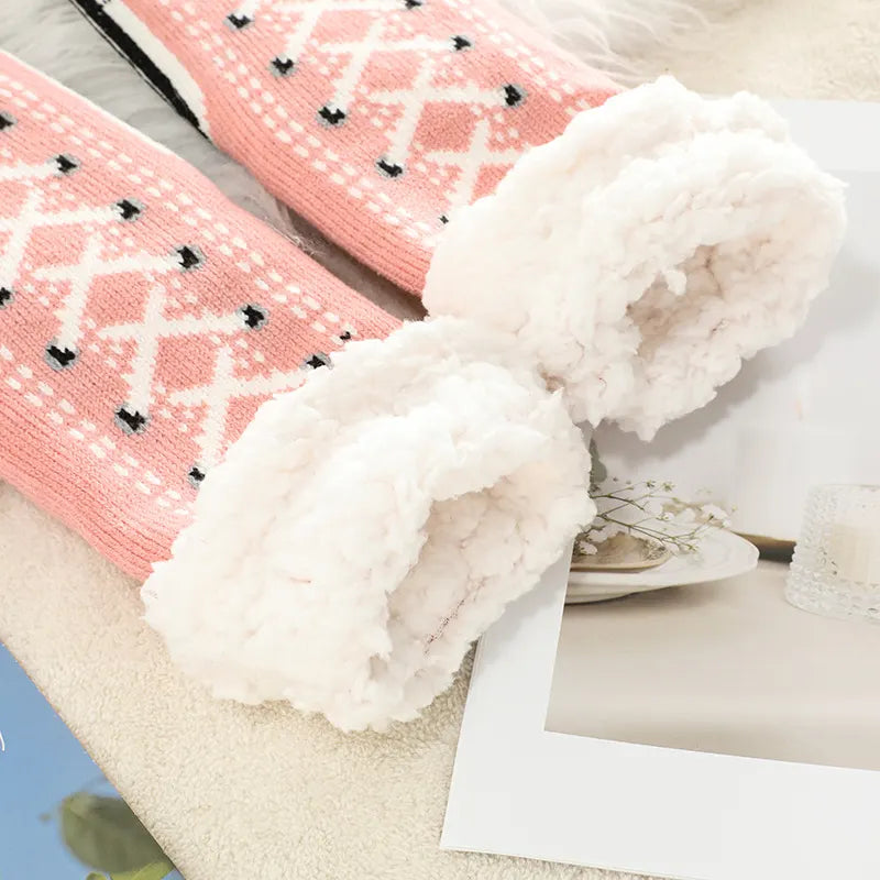 2 Pcs Black Women's Ultra Soft Sherpa Lined Slipper Socks - Cozy Warm Non-Slip Gripper Home Socks - Image 3