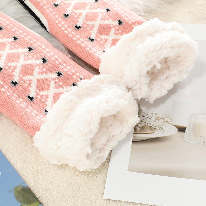 2 Pcs Red Women's Ultra Soft Sherpa Lined Slipper Socks - Cozy Warm Non-Slip Gripper Home Socks - Image 3