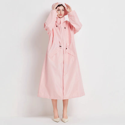 Size M Pink Women's Chic Lightweight Waterproof Raincoat - Long Hooded Packable Rain Jacket with Pouch - Image 5
