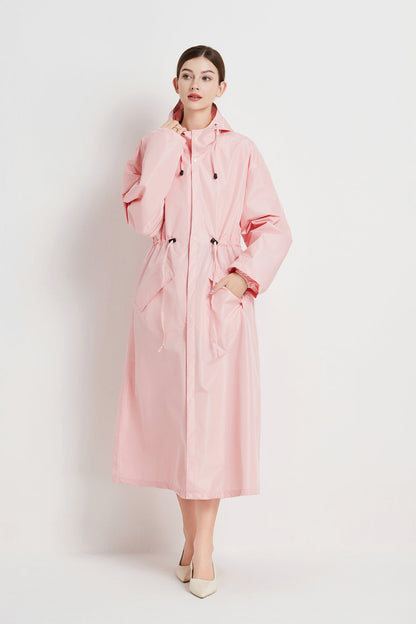 Size L Pink Women's Chic Lightweight Waterproof Raincoat - Long Hooded Packable Rain Jacket with Pouch - Image 2
