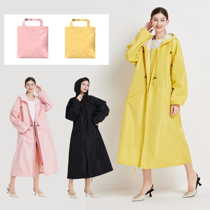 Size M Yellow Women's Chic Lightweight Waterproof Raincoat - Long Hooded Packable Rain Jacket with Pouch - Image 8