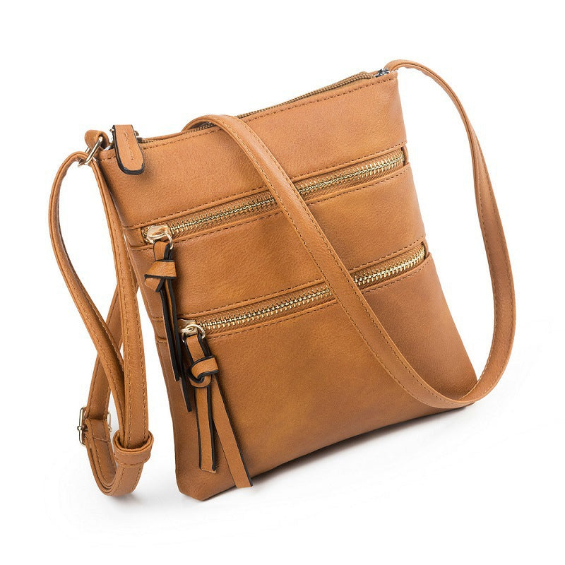 Brown Compact Women's Crossbody Bag - Adjustable Strap, Double Zipper Closure, 18x21cm Lightweight PU Leather Shoulder Bag - Image 2