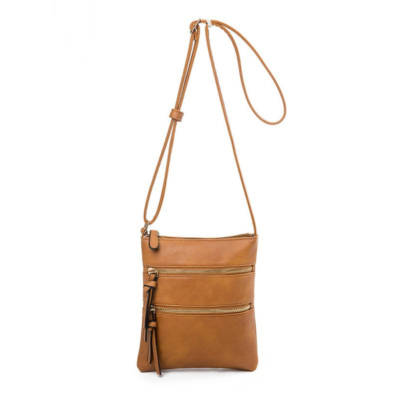 Brown Compact Women's Crossbody Bag - Adjustable Strap, Double Zipper Closure, 18x21cm Lightweight PU Leather Shoulder Bag - Image 3