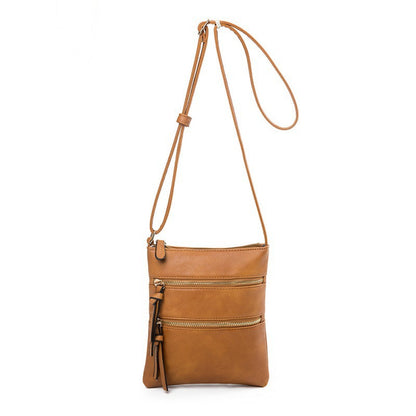 Brown Compact Women's Crossbody Bag - Adjustable Strap, Double Zipper Closure, 18x21cm Lightweight PU Leather Shoulder Bag - Image 3