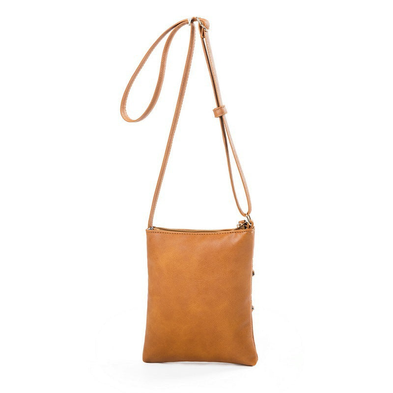 Brown Compact Women's Crossbody Bag - Adjustable Strap, Double Zipper Closure, 18x21cm Lightweight PU Leather Shoulder Bag - Image 4