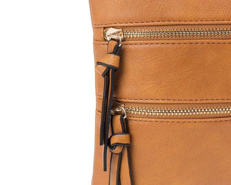 Brown Compact Women's Crossbody Bag - Adjustable Strap, Double Zipper Closure, 18x21cm Lightweight PU Leather Shoulder Bag - Image 5