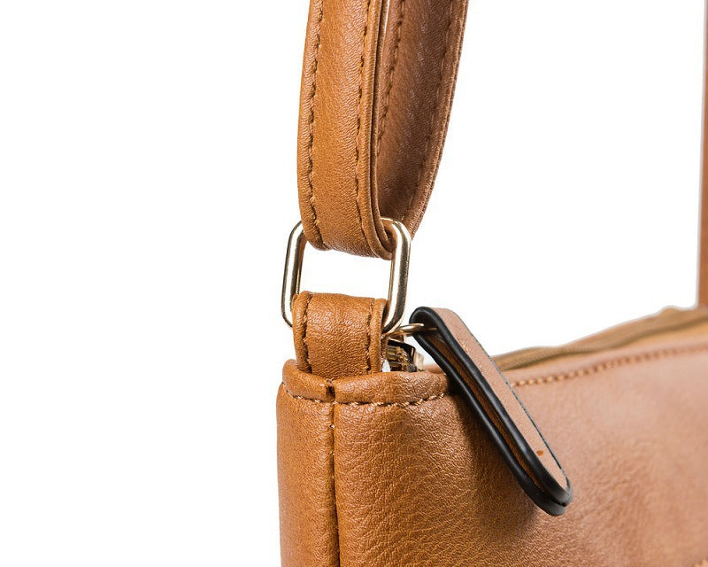 Brown Compact Women's Crossbody Bag - Adjustable Strap, Double Zipper Closure, 18x21cm Lightweight PU Leather Shoulder Bag - Image 6