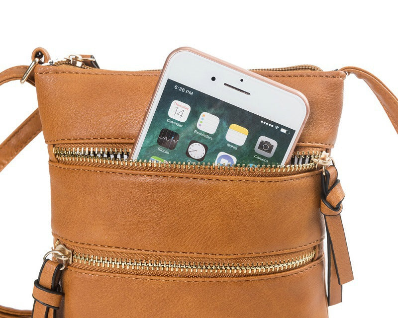 Brown Compact Women's Crossbody Bag - Adjustable Strap, Double Zipper Closure, 18x21cm Lightweight PU Leather Shoulder Bag - Image 7