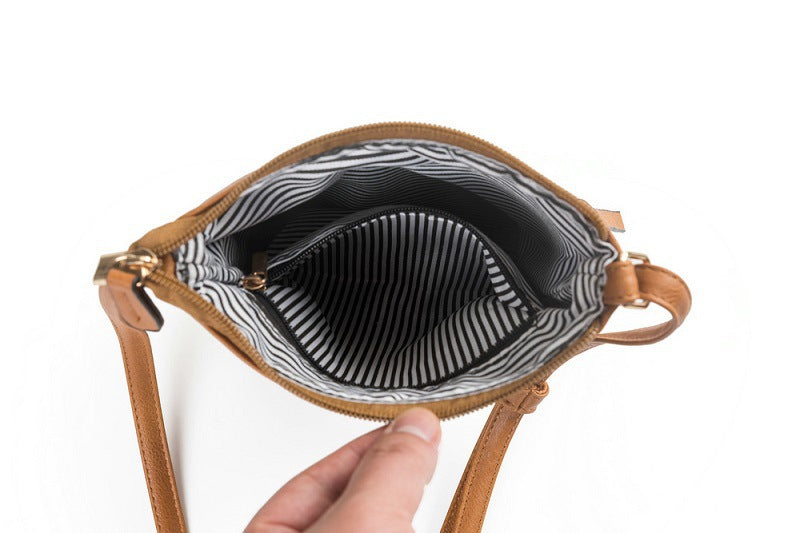 Brown Compact Women's Crossbody Bag - Adjustable Strap, Double Zipper Closure, 18x21cm Lightweight PU Leather Shoulder Bag - Image 8