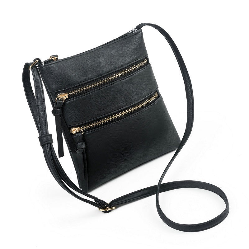 Black Compact Women's Crossbody Bag - Adjustable Strap, Double Zipper Closure, 18x21cm Lightweight PU Leather Shoulder Bag - Image 2