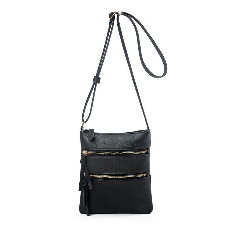 Black Compact Women's Crossbody Bag - Adjustable Strap, Double Zipper Closure, 18x21cm Lightweight PU Leather Shoulder Bag - Image 3