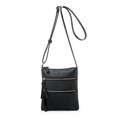 Black Compact Women's Crossbody Bag - Adjustable Strap, Double Zipper Closure, 18x21cm Lightweight PU Leather Shoulder Bag - Image 3