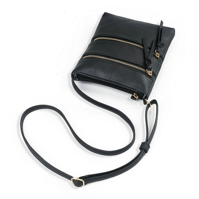 Black Compact Women's Crossbody Bag - Adjustable Strap, Double Zipper Closure, 18x21cm Lightweight PU Leather Shoulder Bag - Image 4