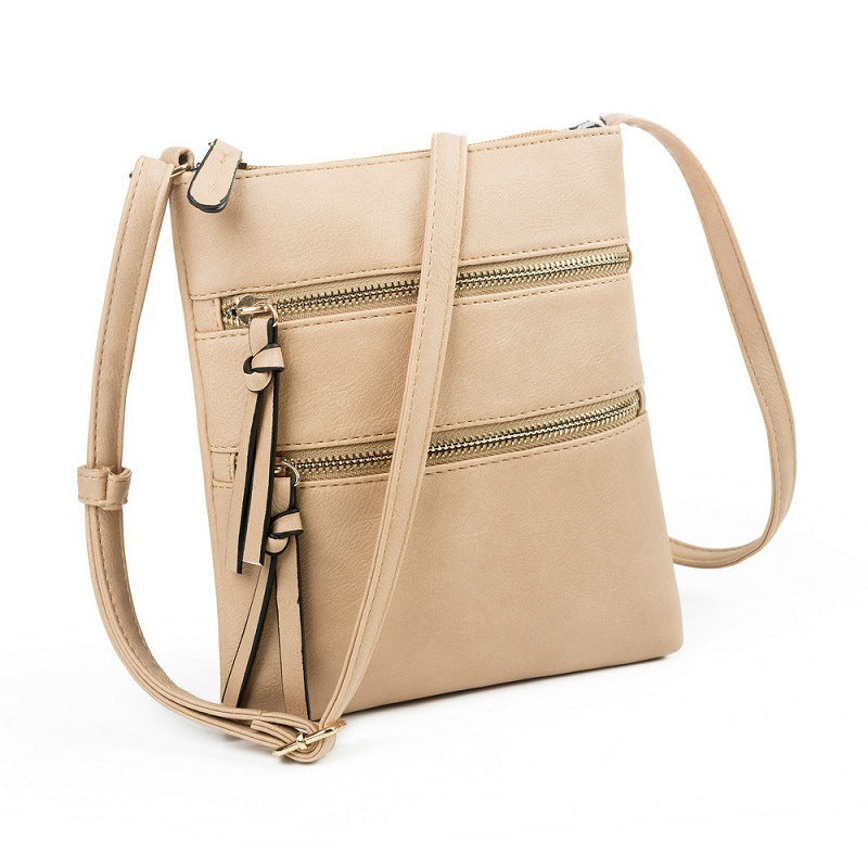 Light khaki Compact Women's Crossbody Bag - Adjustable Strap, Double Zipper Closure, 18x21cm Lightweight PU Leather Shoulder Bag - Image 2