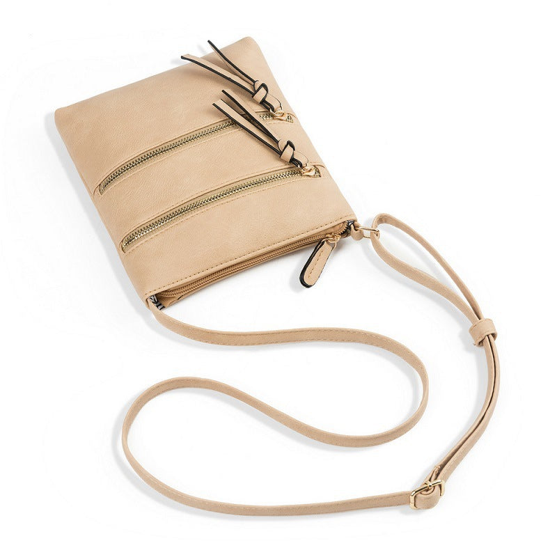 Light khaki Compact Women's Crossbody Bag - Adjustable Strap, Double Zipper Closure, 18x21cm Lightweight PU Leather Shoulder Bag - Image 3
