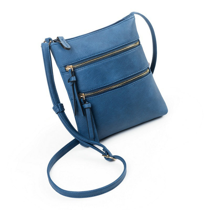 Dark Blue Compact Women's Crossbody Bag - Adjustable Strap, Double Zipper Closure, 18x21cm Lightweight PU Leather Shoulder Bag - Image 2