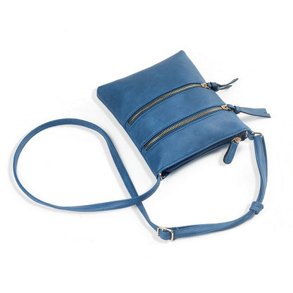 Dark Blue Compact Women's Crossbody Bag - Adjustable Strap, Double Zipper Closure, 18x21cm Lightweight PU Leather Shoulder Bag - Image 3