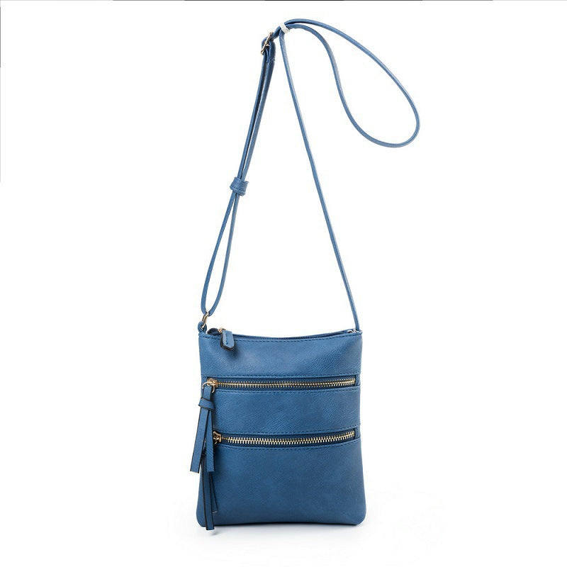 Dark Blue Compact Women's Crossbody Bag - Adjustable Strap, Double Zipper Closure, 18x21cm Lightweight PU Leather Shoulder Bag - Image 4