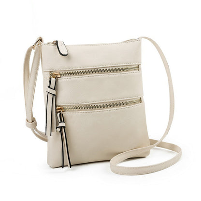 Beige Compact Women's Crossbody Bag - Adjustable Strap, Double Zipper Closure, 18x21cm Lightweight PU Leather Shoulder Bag - Image 2