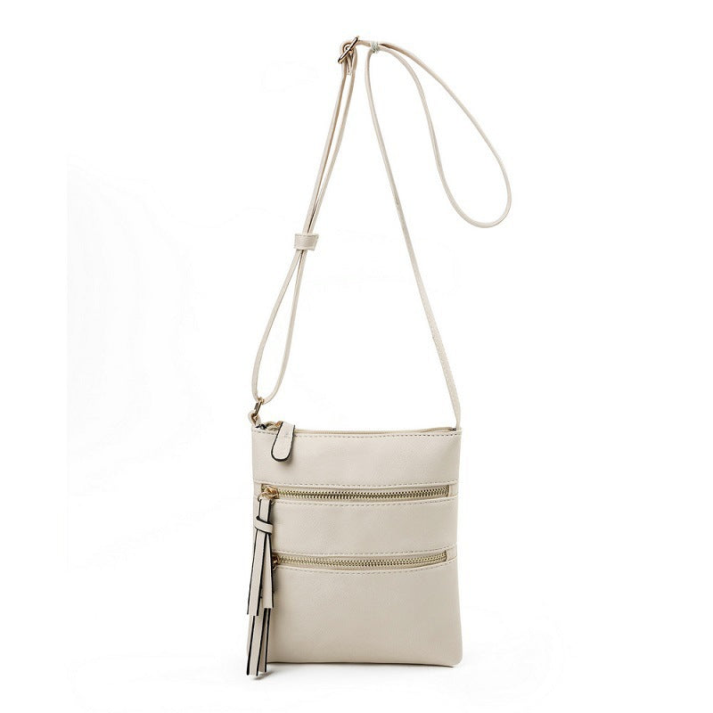 Beige Compact Women's Crossbody Bag - Adjustable Strap, Double Zipper Closure, 18x21cm Lightweight PU Leather Shoulder Bag - Image 3