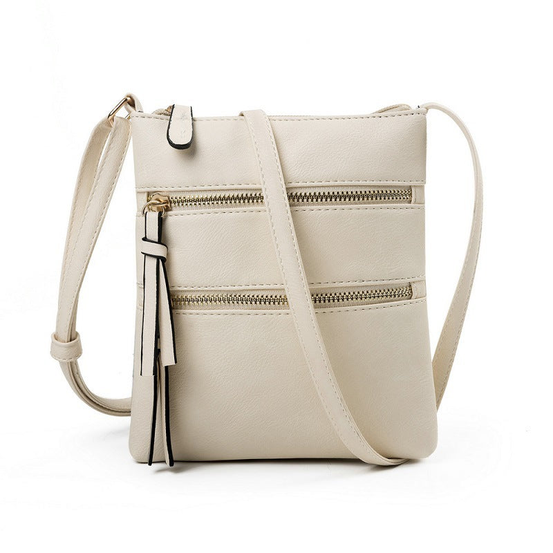 Beige Compact Women's Crossbody Bag - Adjustable Strap, Double Zipper Closure, 18x21cm Lightweight PU Leather Shoulder Bag - Image 4