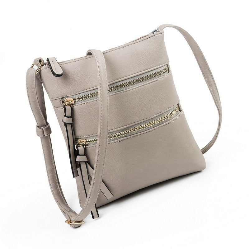 Grey Compact Women's Crossbody Bag - Adjustable Strap, Double Zipper Closure, 18x21cm Lightweight PU Leather Shoulder Bag - Image 2