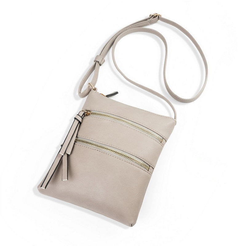 Grey Compact Women's Crossbody Bag - Adjustable Strap, Double Zipper Closure, 18x21cm Lightweight PU Leather Shoulder Bag - Image 3