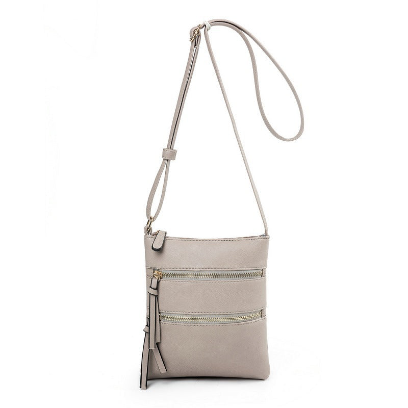 Grey Compact Women's Crossbody Bag - Adjustable Strap, Double Zipper Closure, 18x21cm Lightweight PU Leather Shoulder Bag - Image 4