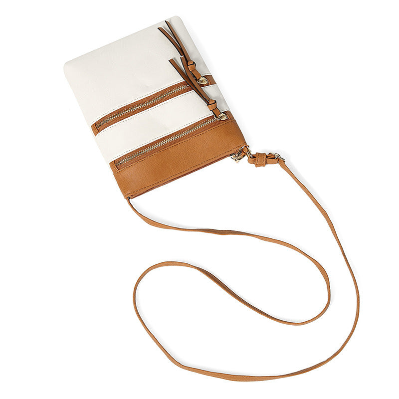 Brown and White Compact Women's Crossbody Bag - Adjustable Strap, Double Zipper Closure, 18x21cm Lightweight PU Leather Shoulder Bag - Image 2
