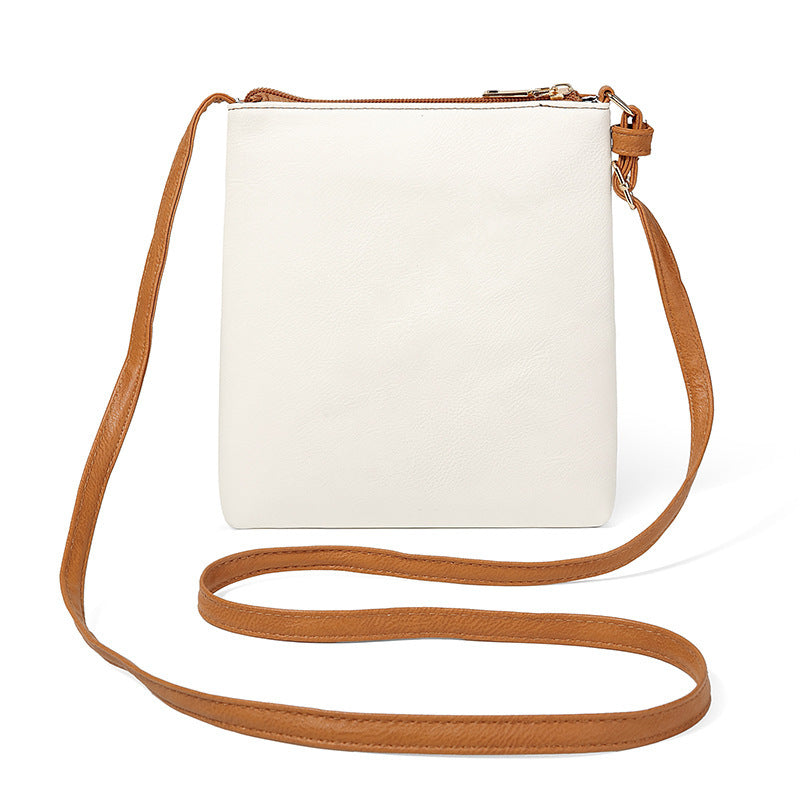 Brown and White Compact Women's Crossbody Bag - Adjustable Strap, Double Zipper Closure, 18x21cm Lightweight PU Leather Shoulder Bag - Image 3