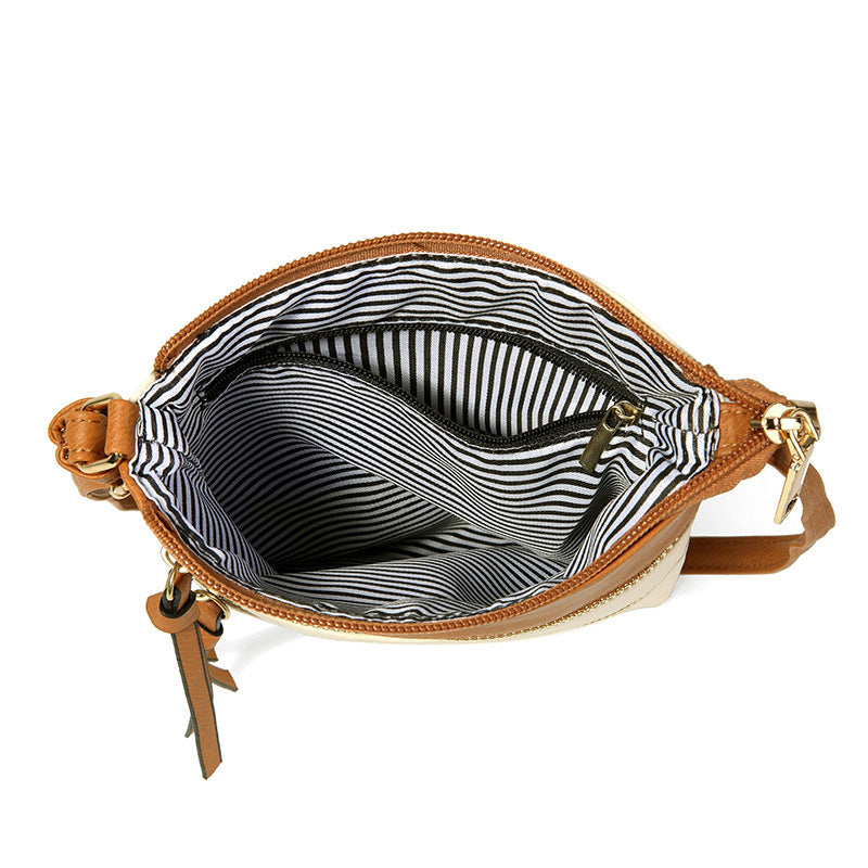 Brown and White Compact Women's Crossbody Bag - Adjustable Strap, Double Zipper Closure, 18x21cm Lightweight PU Leather Shoulder Bag - Image 4