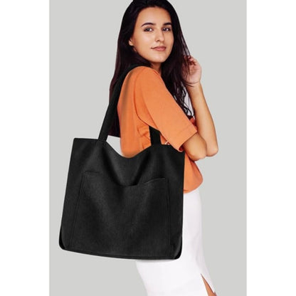 White Stylish Corduroy Canvas Tote Bag - Fashionable and Retro Shoulder Bag - Image 4