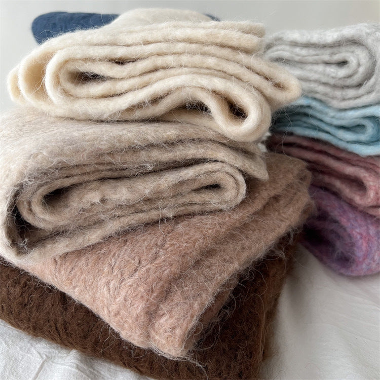 Light Grey Alpaca Wool Blend Solid Color Knitted Scarf for Women Winter New Style Student High Quality Couple Woolen Neck Warmer - Image 3