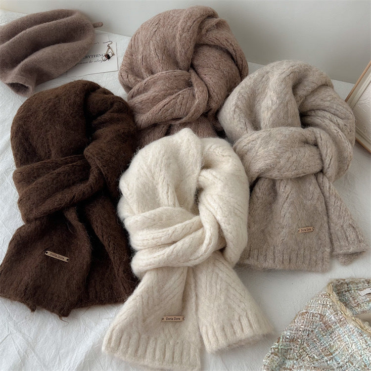 Dark Grey Alpaca Wool Blend Solid Color Knitted Scarf for Women Winter New Style Student High Quality Couple Woolen Neck Warmer - Image 2